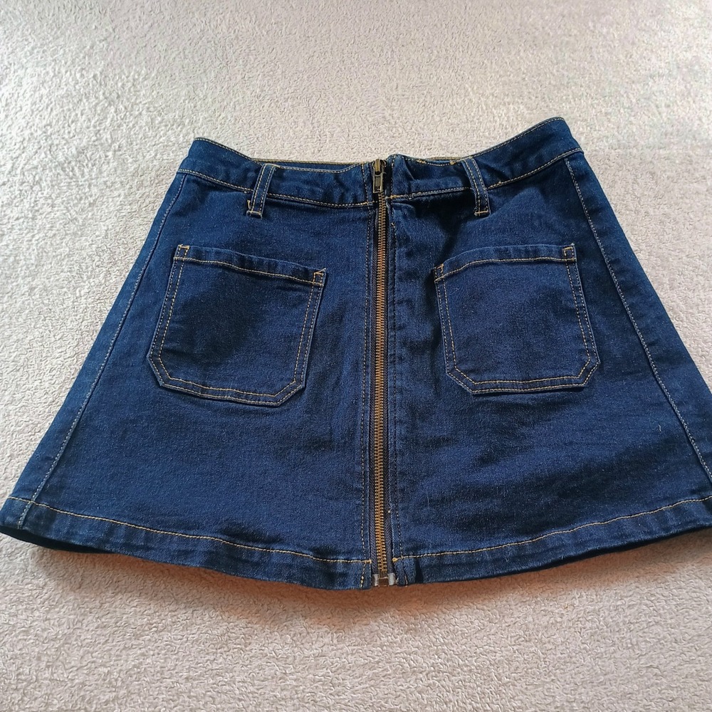 Sincerely Jules‎ Women Denim Mini Skirt Dark Wash Size 5/27 Front Zip Pocket Y2K